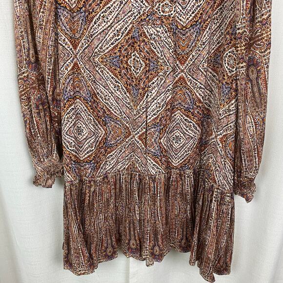 Anthropologie Brown Print Sabia Flounced Tunic Dress Sz.M - Picture 7 of 16
